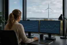 Analytiker följer vindkraftproduktion på skärmar