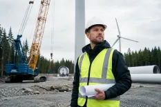 Projektledare vid byggplats för vindkraftspark
